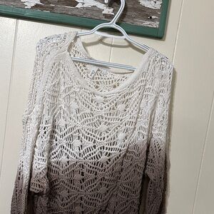 Elan White and Brown Gradient Crochet Sweater